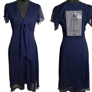 MNG Blue Tie Front With Key Hole ,Flutter Sleeves And See Through‎ Back Size 6